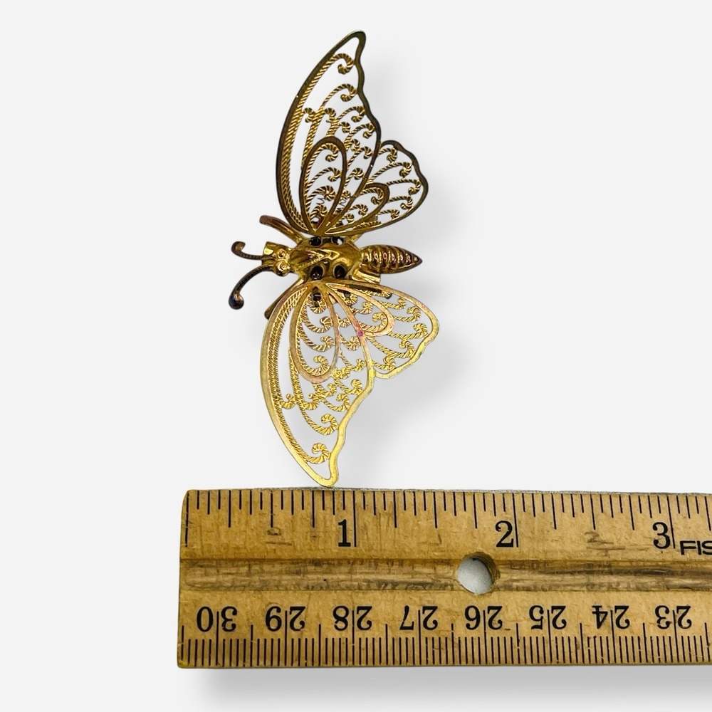 Vintage Butterfly Trembler Gold Tone Brooch Pin Spring Moving - Picture 7 of 7